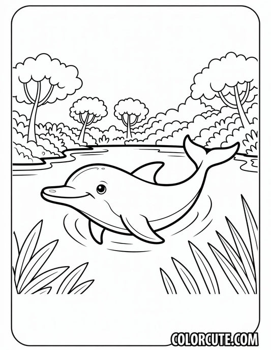 Amazon River Dolphin Scene Coloring Page | Free PDF Printables