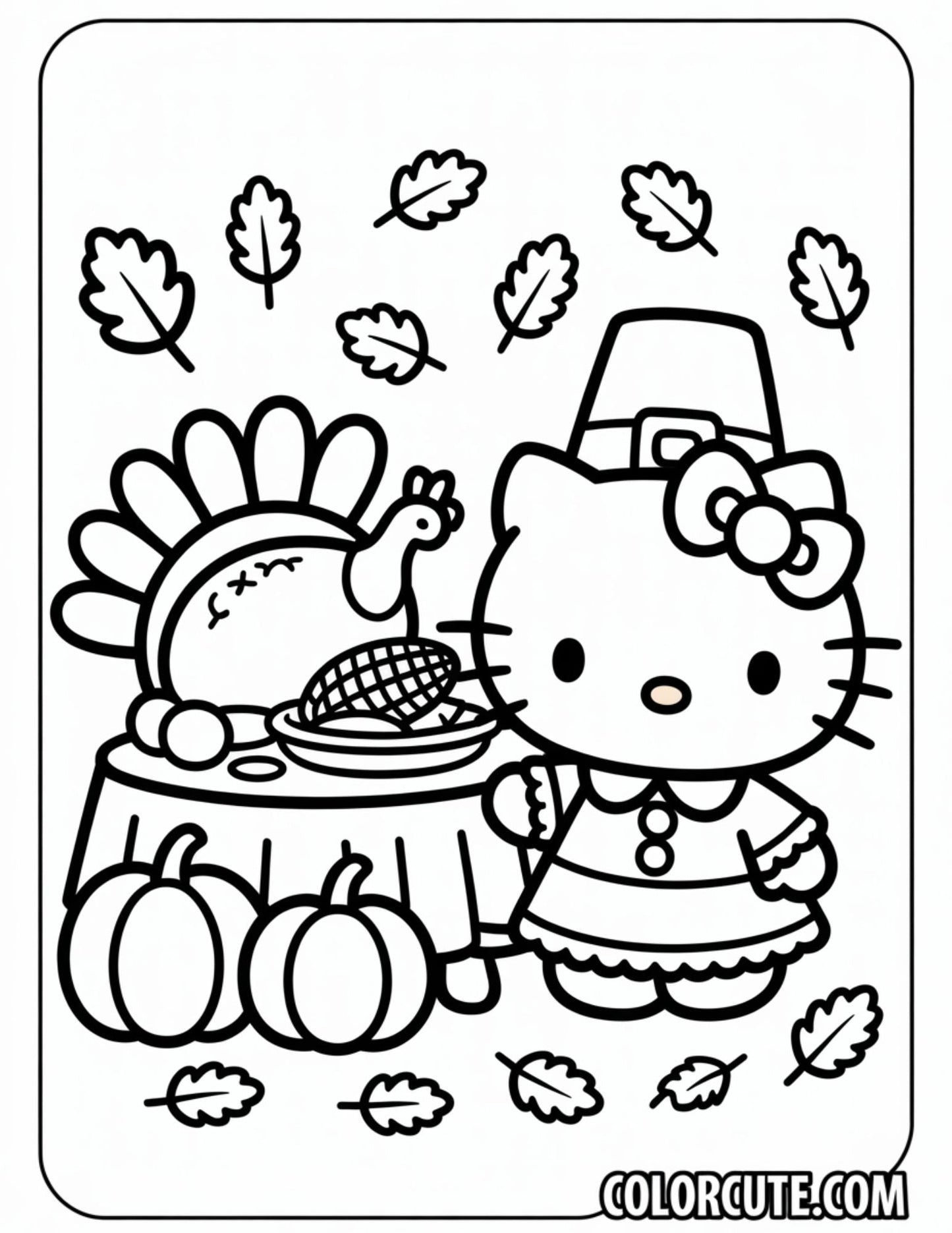 Hello Kitty Thanksgiving Coloring Page | Free PDF Printables