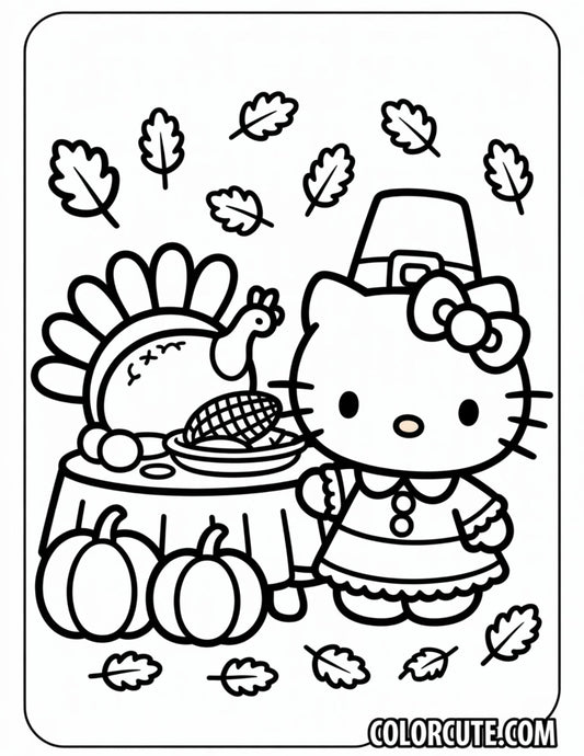 Hello Kitty Thanksgiving Coloring Page | Free PDF Printables