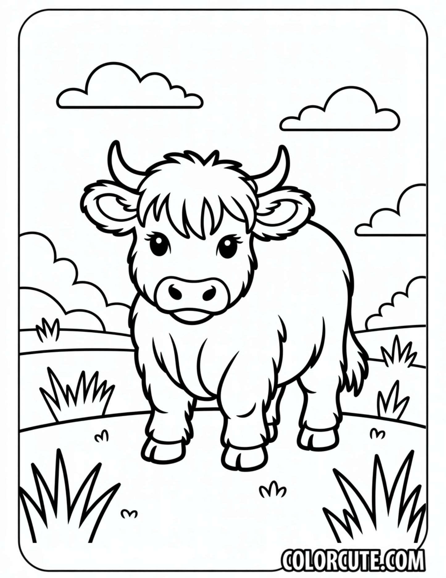 Realistic Highland Cow Coloring Pages | Free PDF Printables