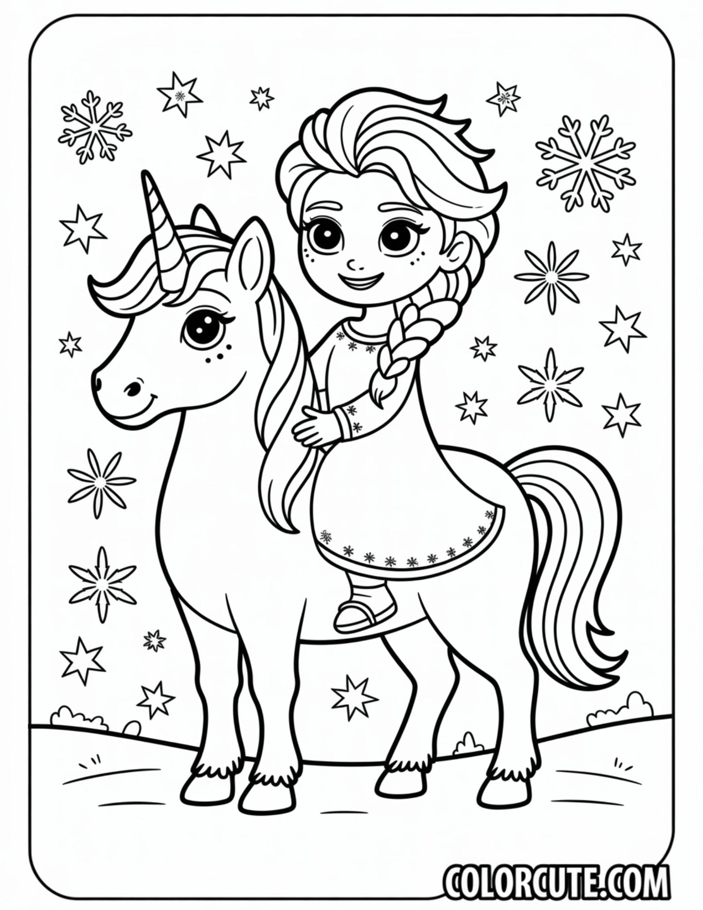 Unicorn and Elsa Coloring Pages - Free PDF Printables