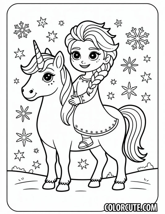 Unicorn and Elsa Coloring Pages - Free PDF Printables