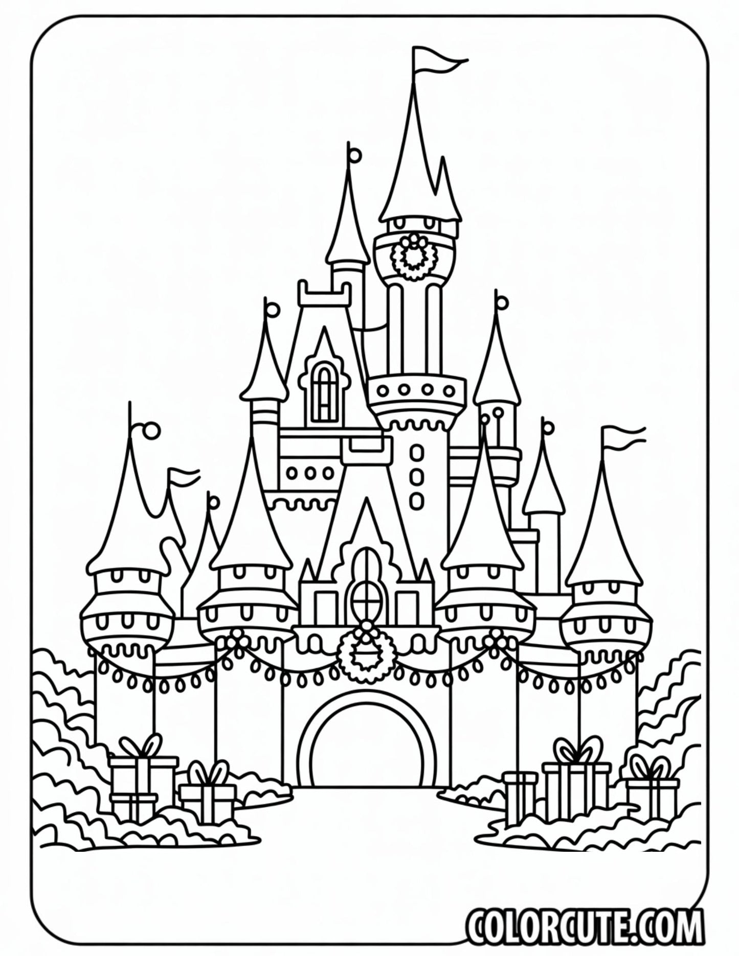 Christmas Disney Castle Coloring Page | Free PDF Printables