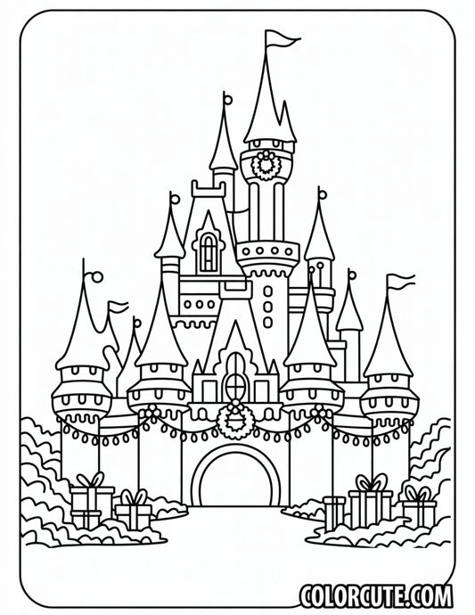 Christmas Disney Castle Coloring Page | Free PDF Printables