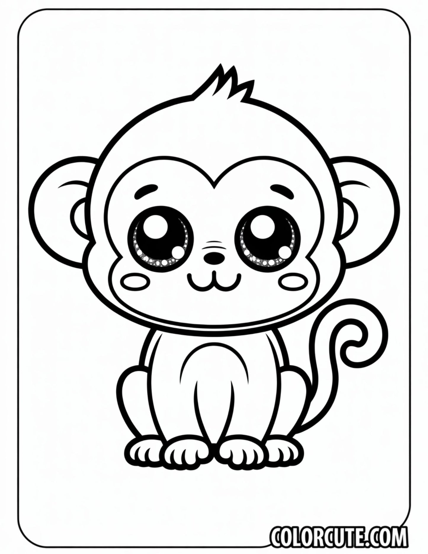Kawaii Monkey Coloring Page Free PDF Printables