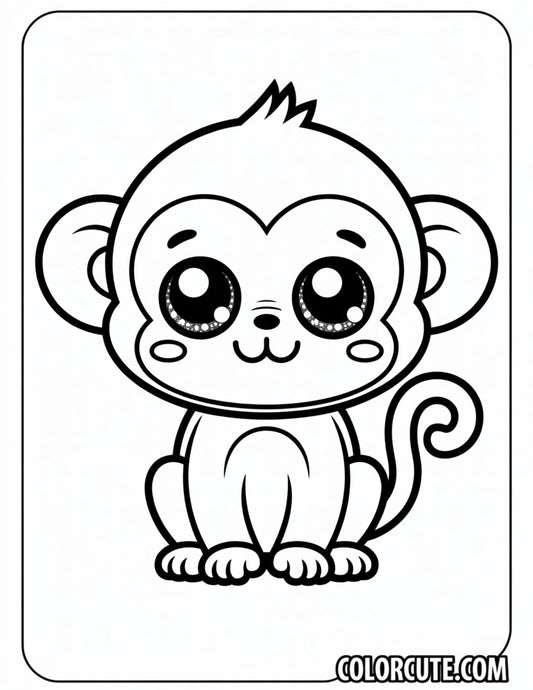 Kawaii Monkey Coloring Page Free PDF Printables