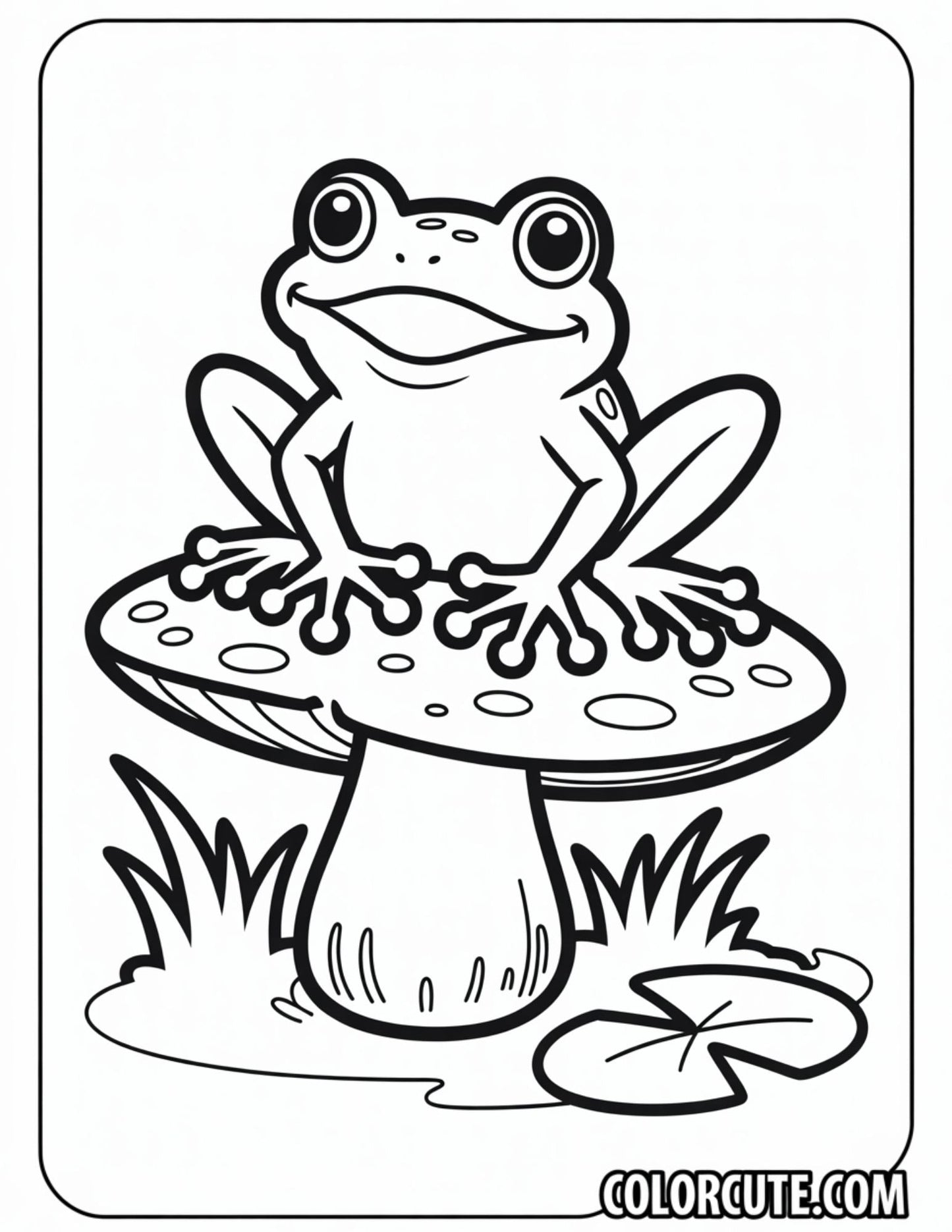 Frog on Mushroom Coloring Pages | Free PDF Printables