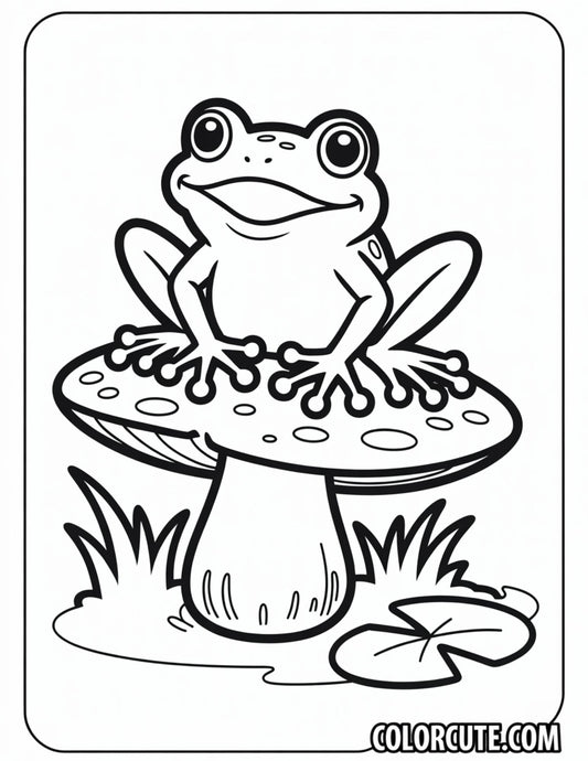 Frog on Mushroom Coloring Pages | Free PDF Printables