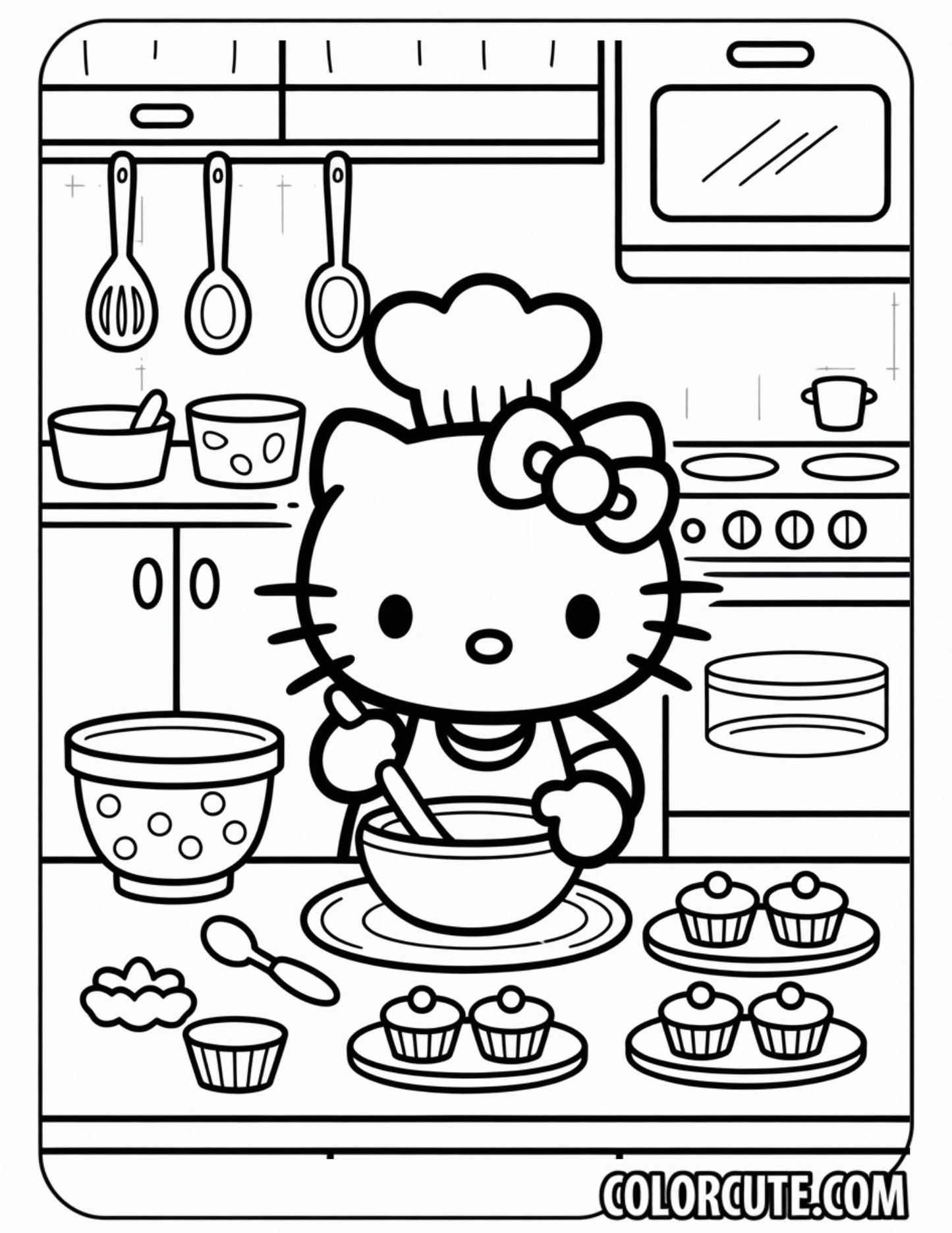 Hello Kitty Cooking Coloring Page | Free PDF Printables