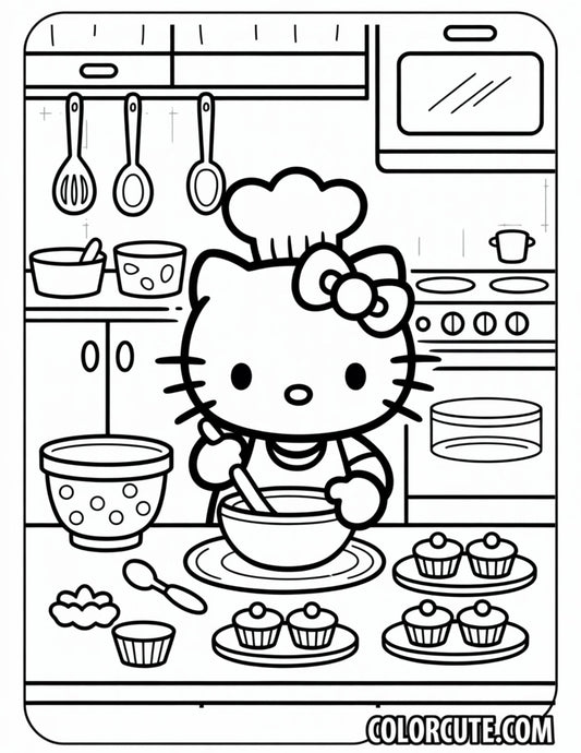 Hello Kitty Cooking Coloring Page | Free PDF Printables