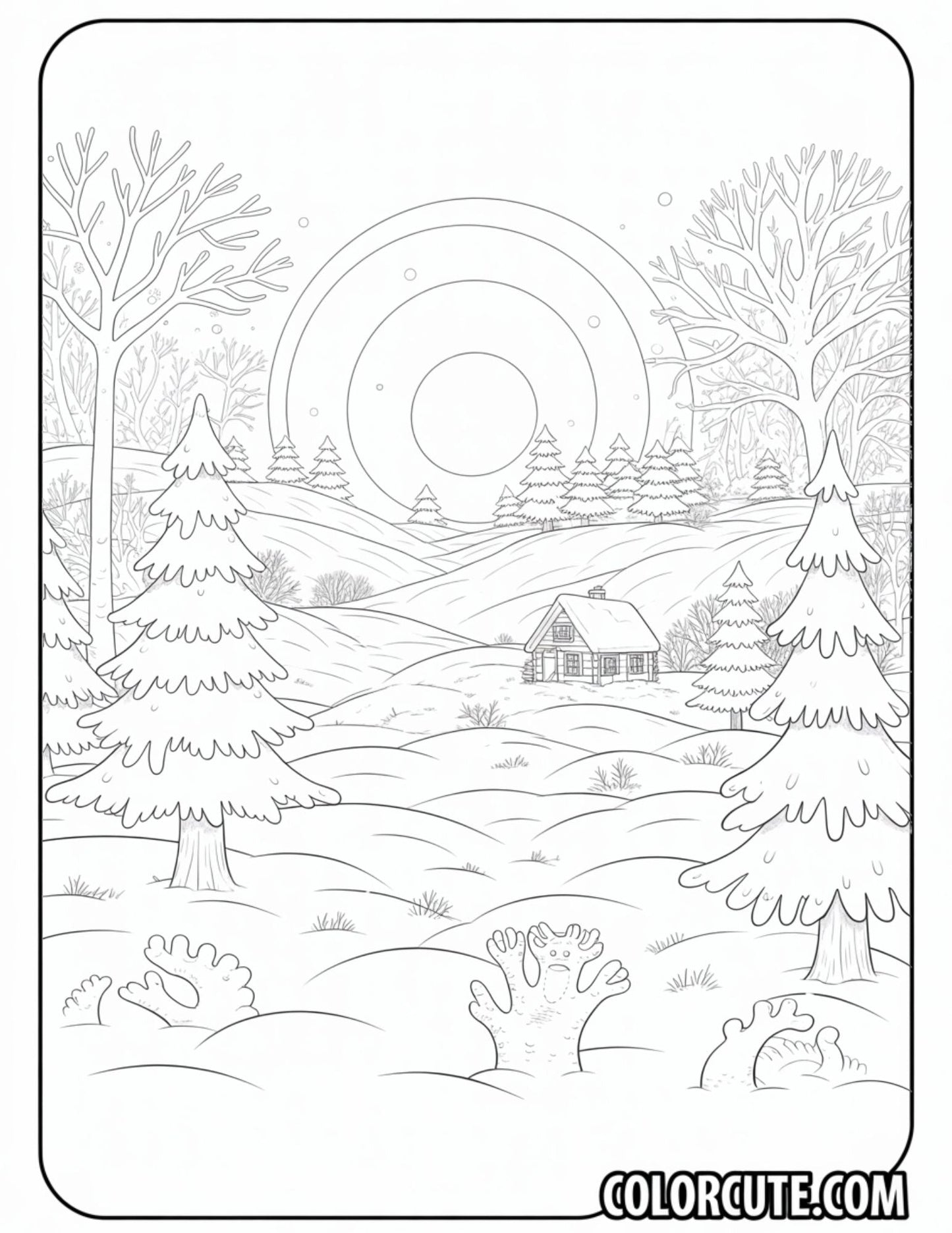 Winter Landscape Coloring Pages | Free PDF Printables