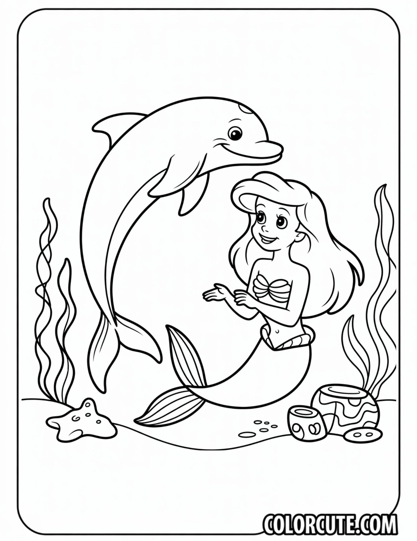 Ariel and Dolphin Coloring Page | Free PDF Printables