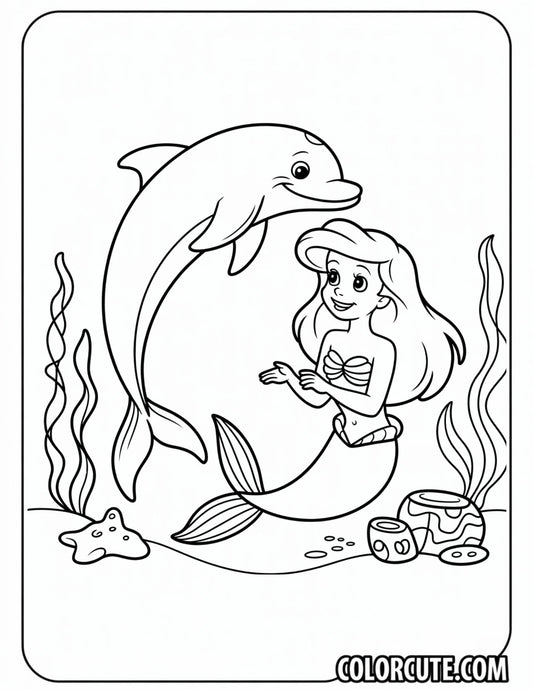 Ariel and Dolphin Coloring Page | Free PDF Printables