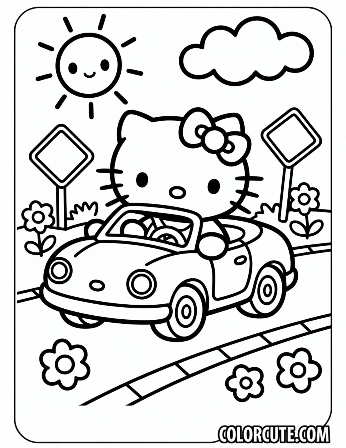 Hello Kitty Car Coloring Page | Free PDF Printables