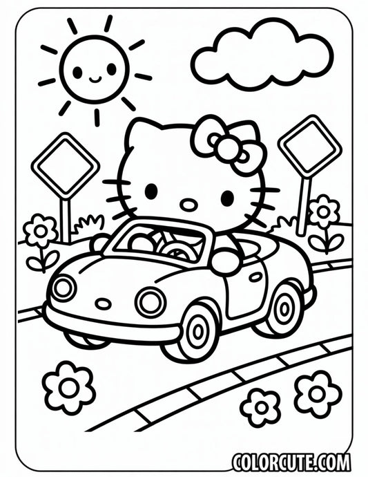 Hello Kitty Car Coloring Page | Free PDF Printables