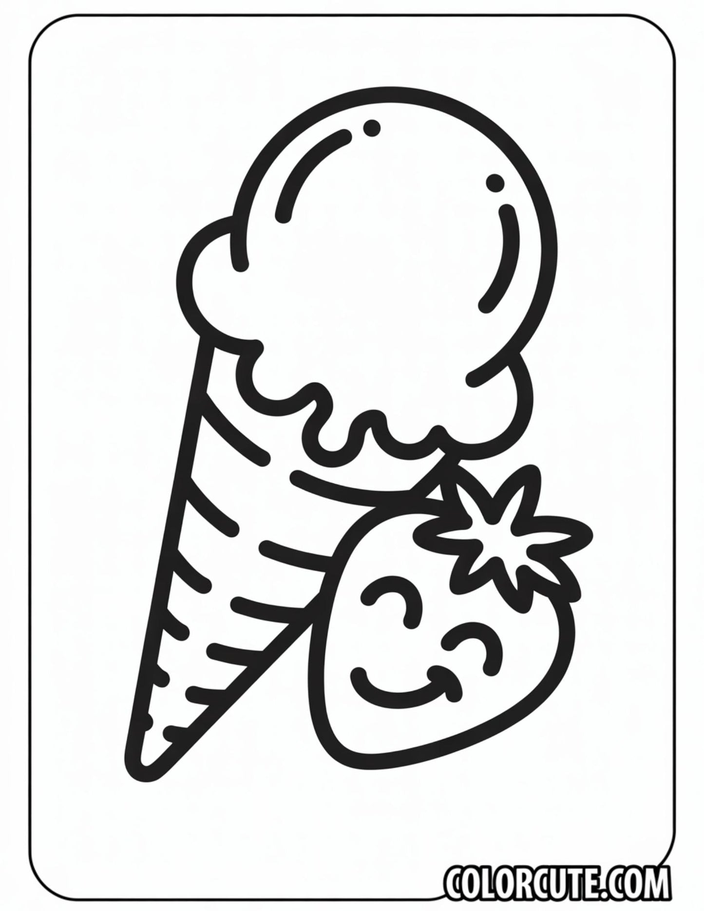 Ice Cream with Strawberry Face Coloring Page | Free PDF Printables