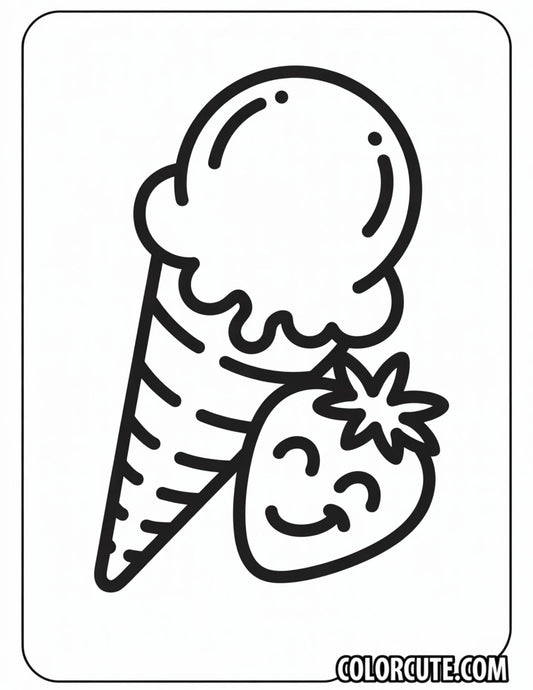 Ice Cream with Strawberry Face Coloring Page | Free PDF Printables