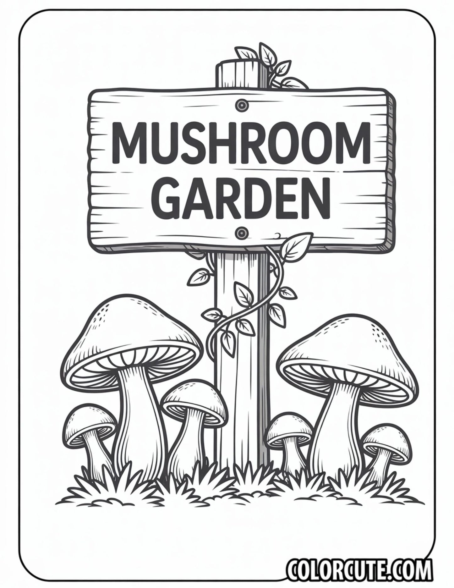 Mushroom Garden Sign Coloring Pages | Free PDF Printables