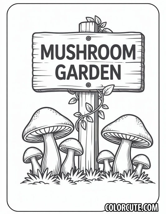 Mushroom Garden Sign Coloring Pages | Free PDF Printables