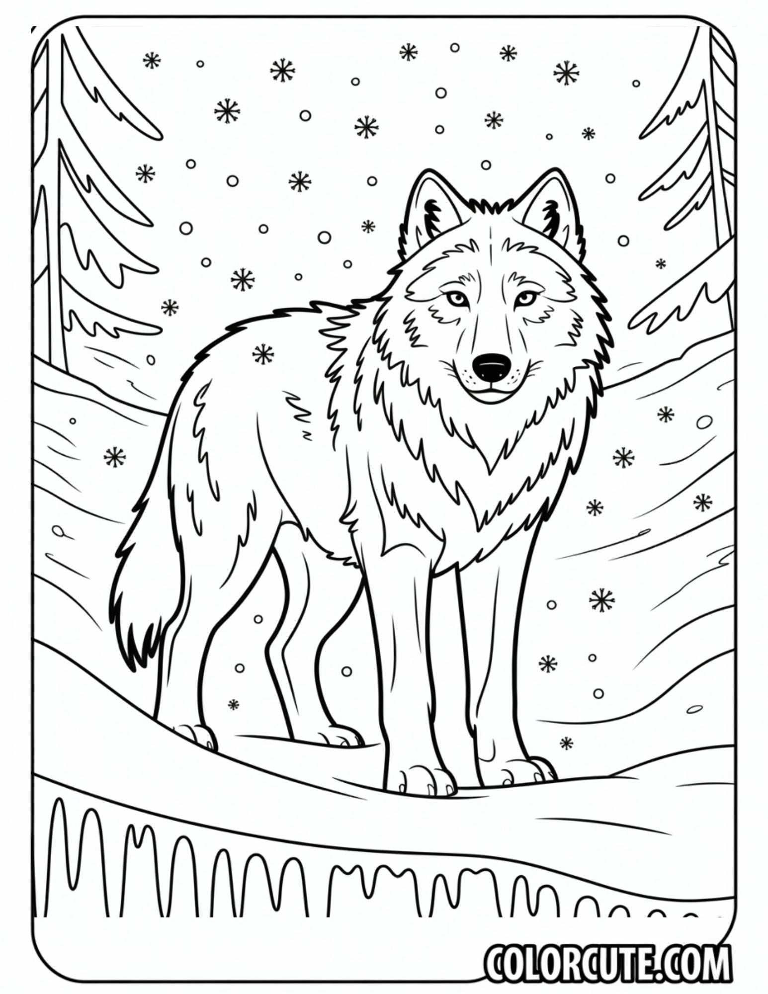 Snow Wolf Coloring Page | Free PDF Printables – Color Cute - Free ...