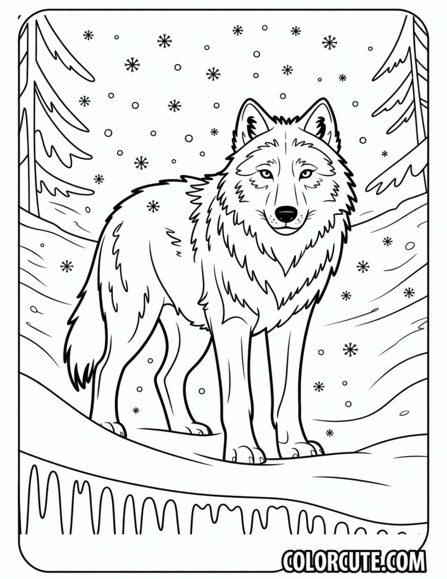 Snow Wolf Coloring Page | Free PDF Printables