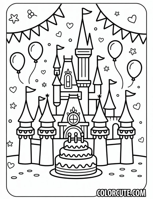Birthday Disney Castle Coloring Page | Free PDF Printables