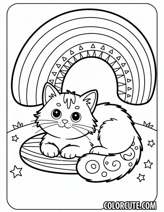 Cat Rainbow Coloring Pages | Free PDF Printables