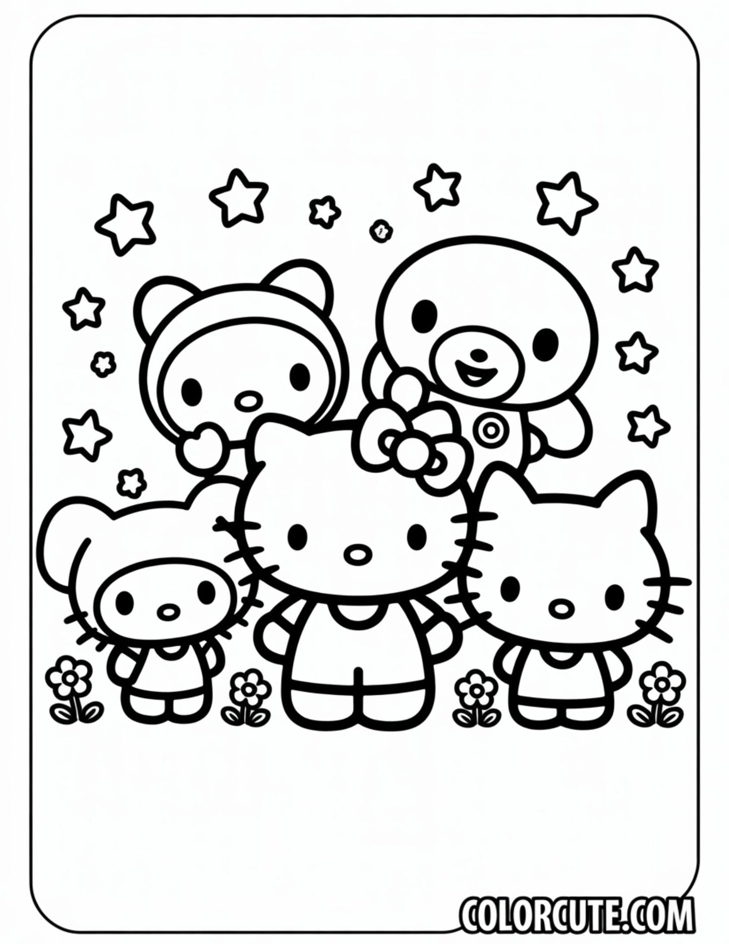Hello Kitty Friends Coloring Page | Free PDF Printables