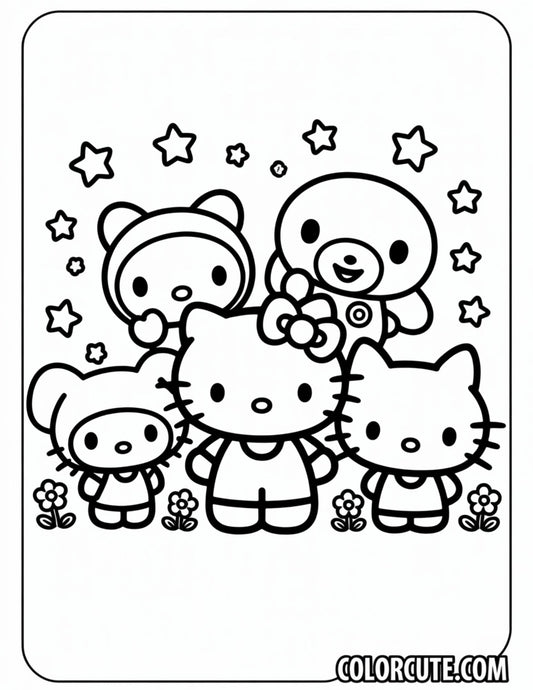 Hello Kitty Friends Coloring Page | Free PDF Printables