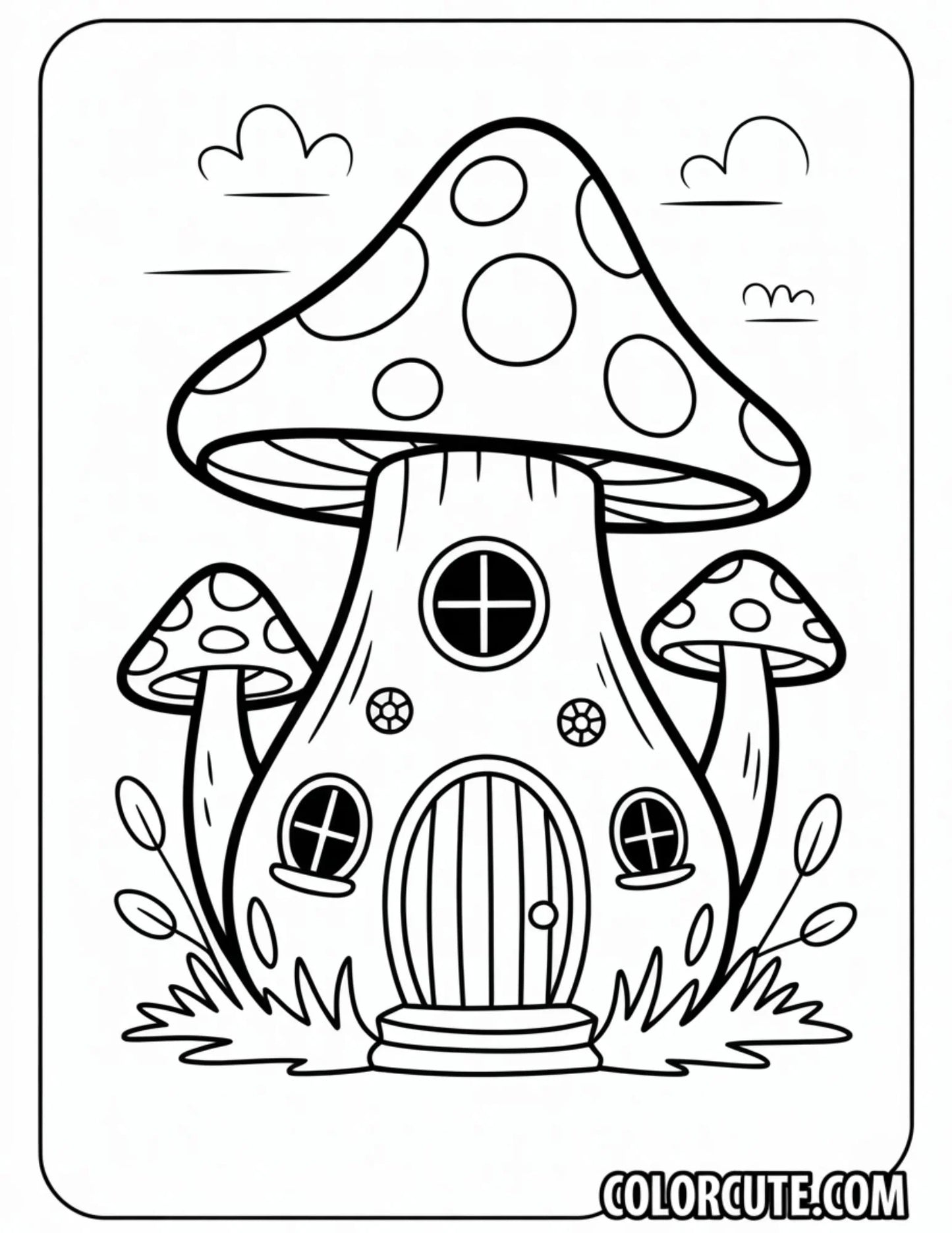 Mushroom House Coloring Pages Free PDF File