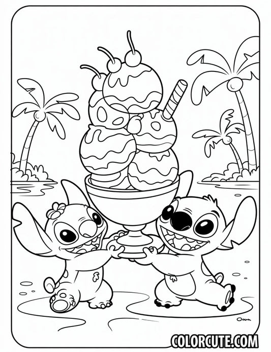 Ice Cream Summer Stitch Coloring Pages | Free PDF Printables