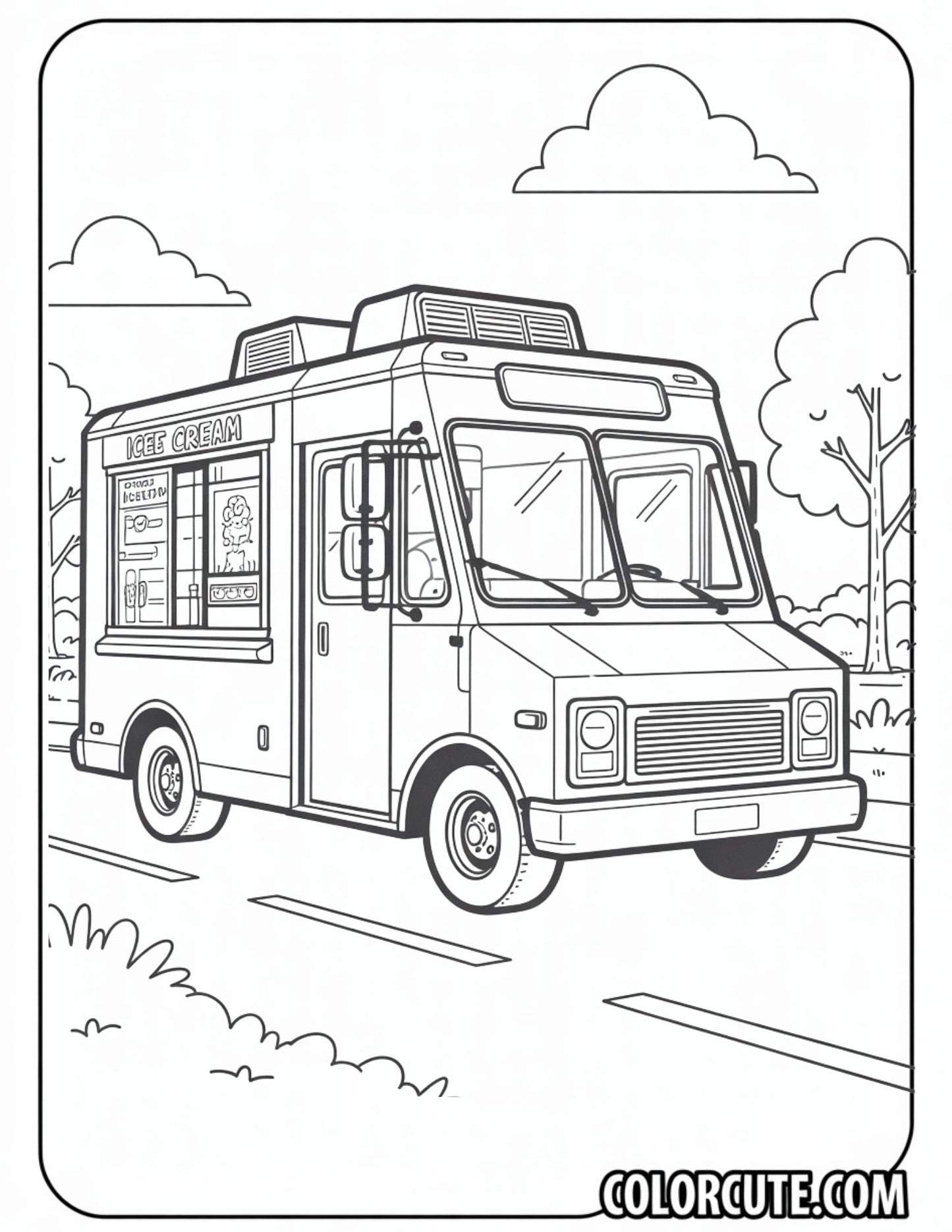 Ice Cream Truck on the Road Coloring Page | Free PDF Printables