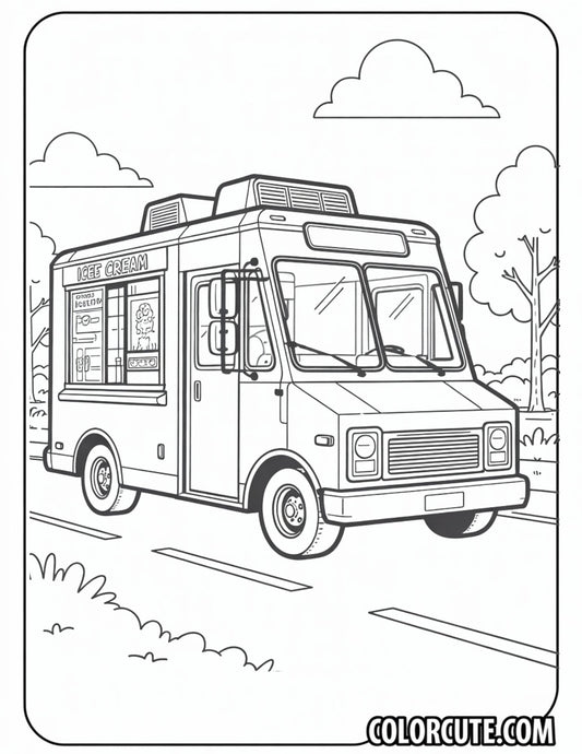 Ice Cream Truck on the Road Coloring Page | Free PDF Printables