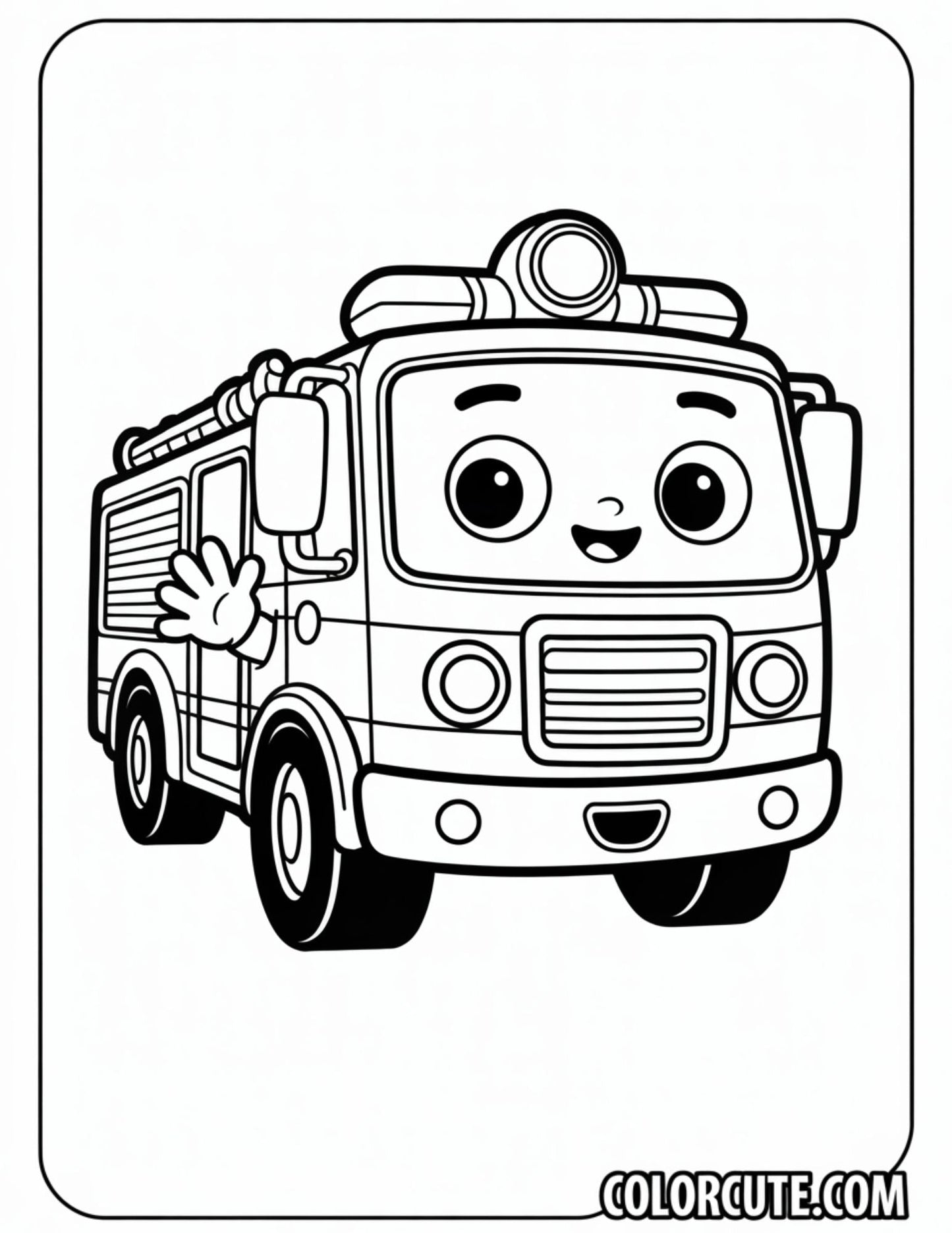Kawaii Fire Truck Coloring Pages | Free PDF Printables