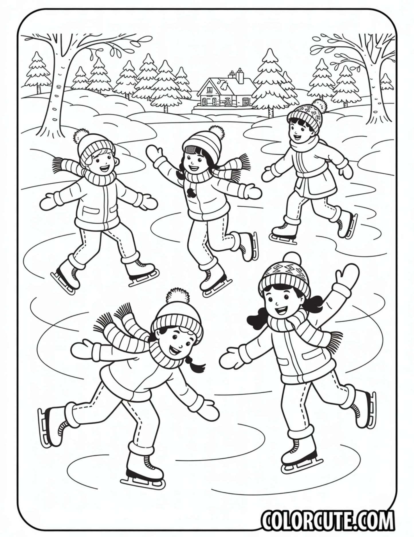 Winter Ice Skating Coloring Pages | Free PDF Printables