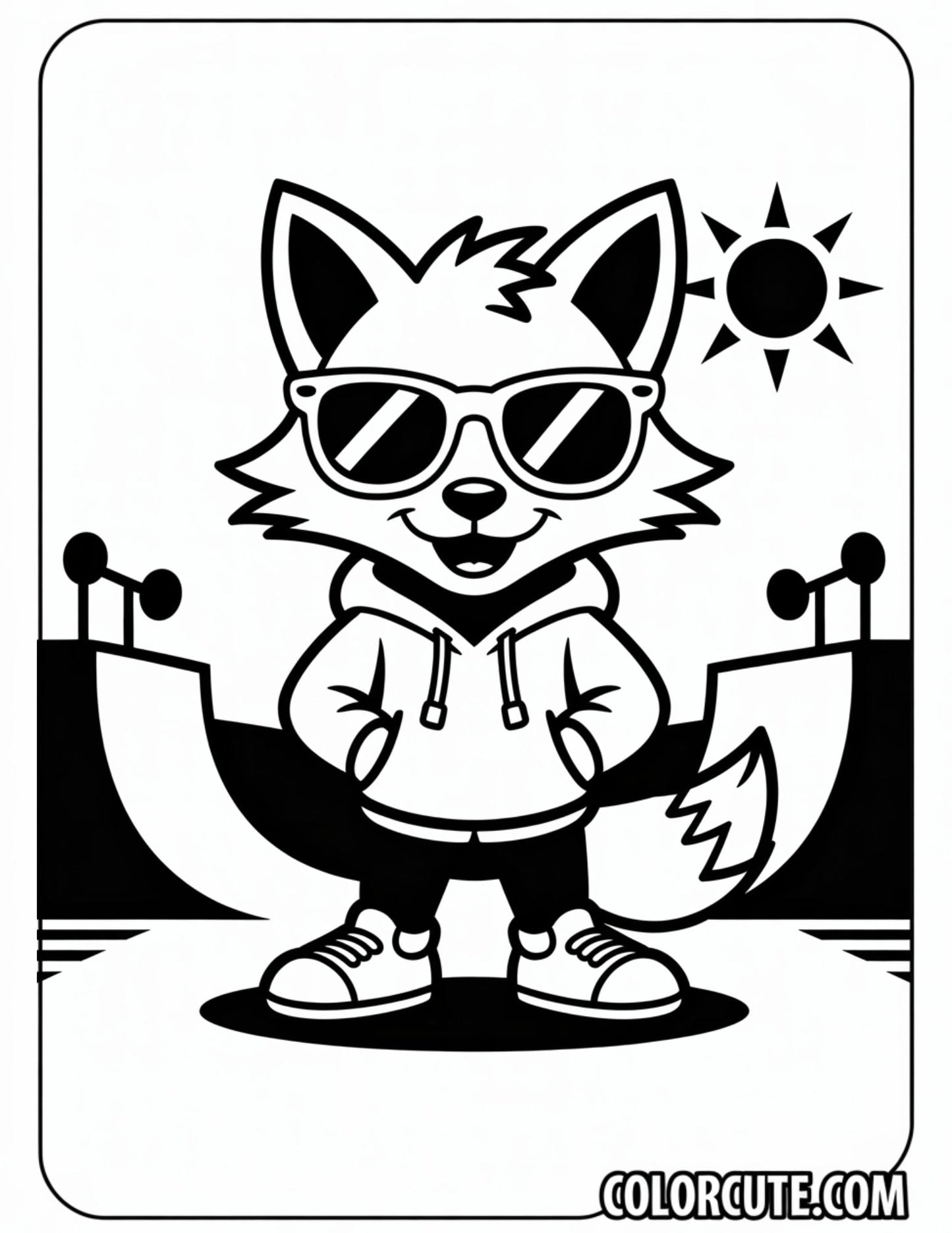Cool Fox with Sunglasses Coloring Pages | Free PDF Printables