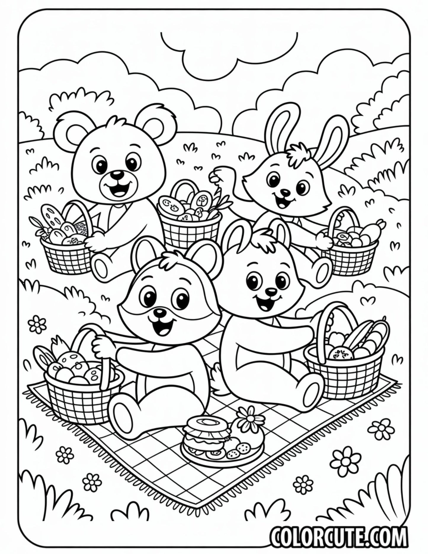 Cute Picnic Cozy Friends Coloring Pages | Free PDF Printables