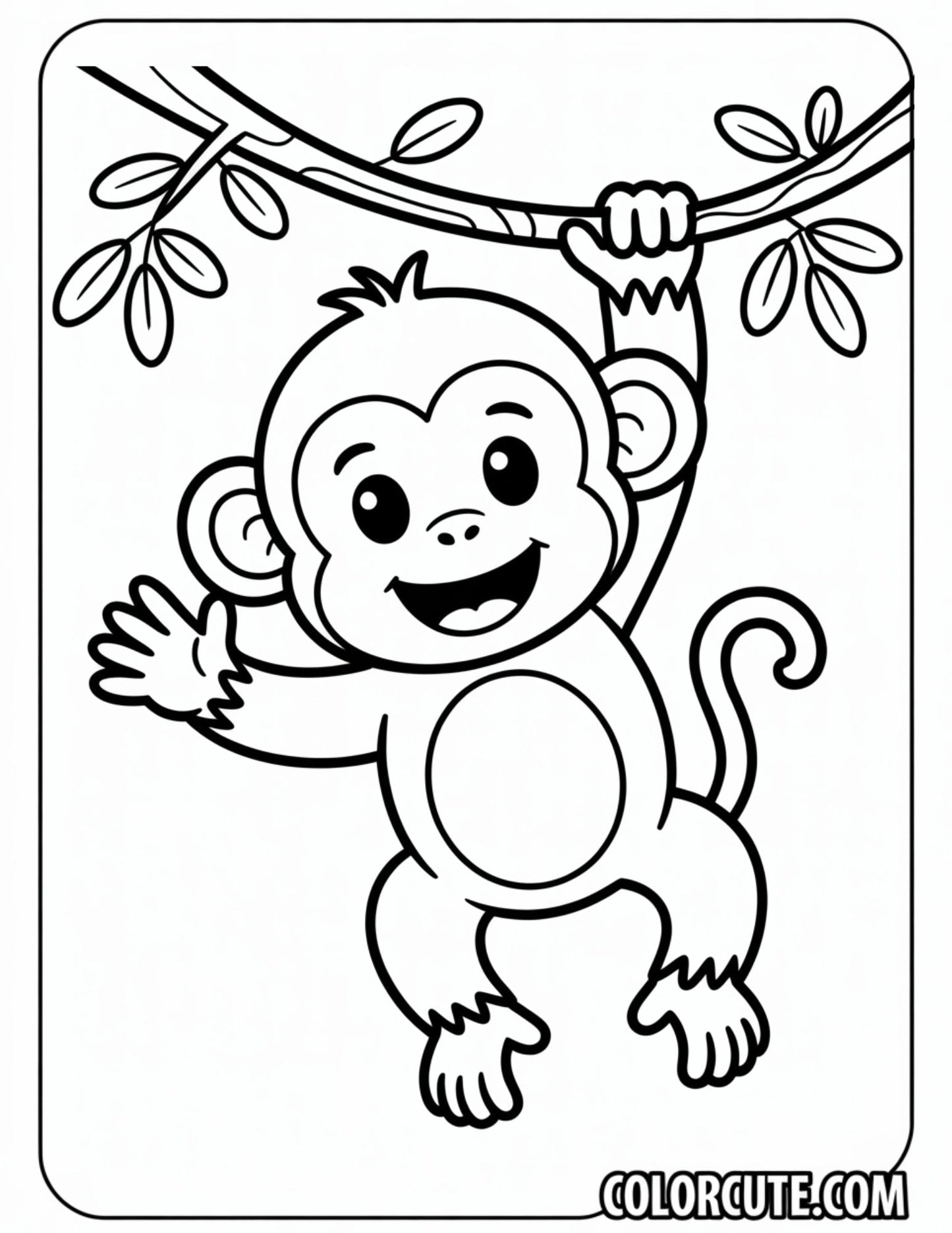 Happy Monkey Coloring Page Free PDF Printables