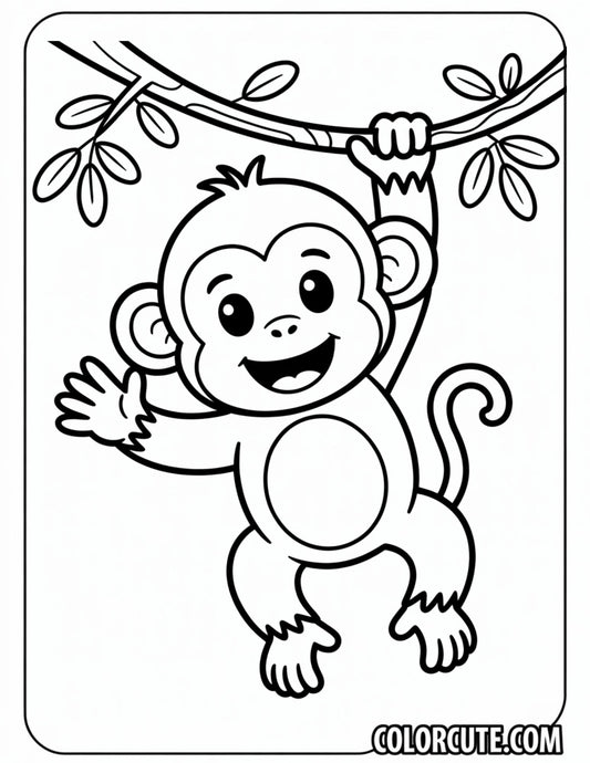 Happy Monkey Coloring Page Free PDF Printables