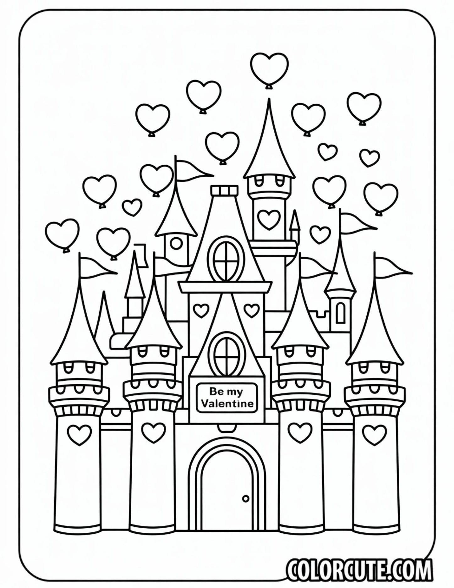 Valentine Disney Castle Coloring Page | Free PDF Printables