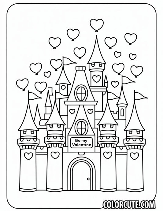 Valentine Disney Castle Coloring Page | Free PDF Printables