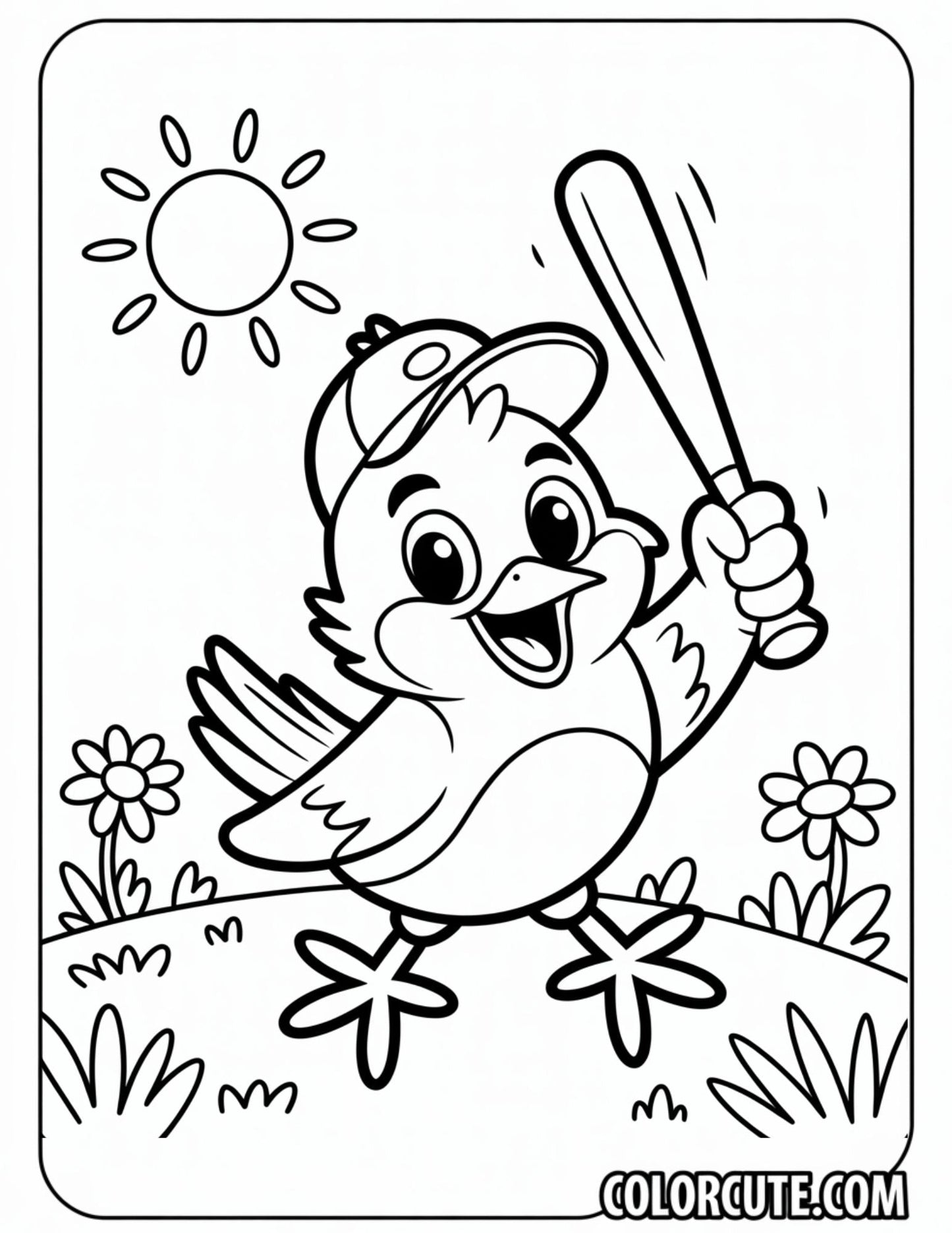 Baseball Happy Bird Coloring Pages | Free PDF Printables
