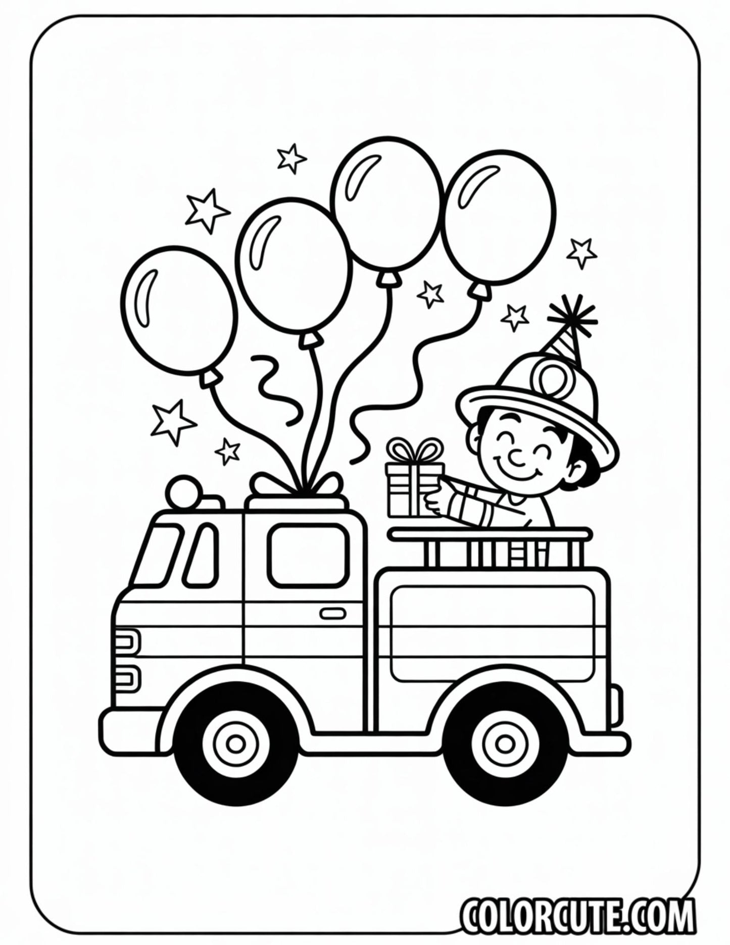Birthday Fire Truck Coloring Pages | Free PDF Printables