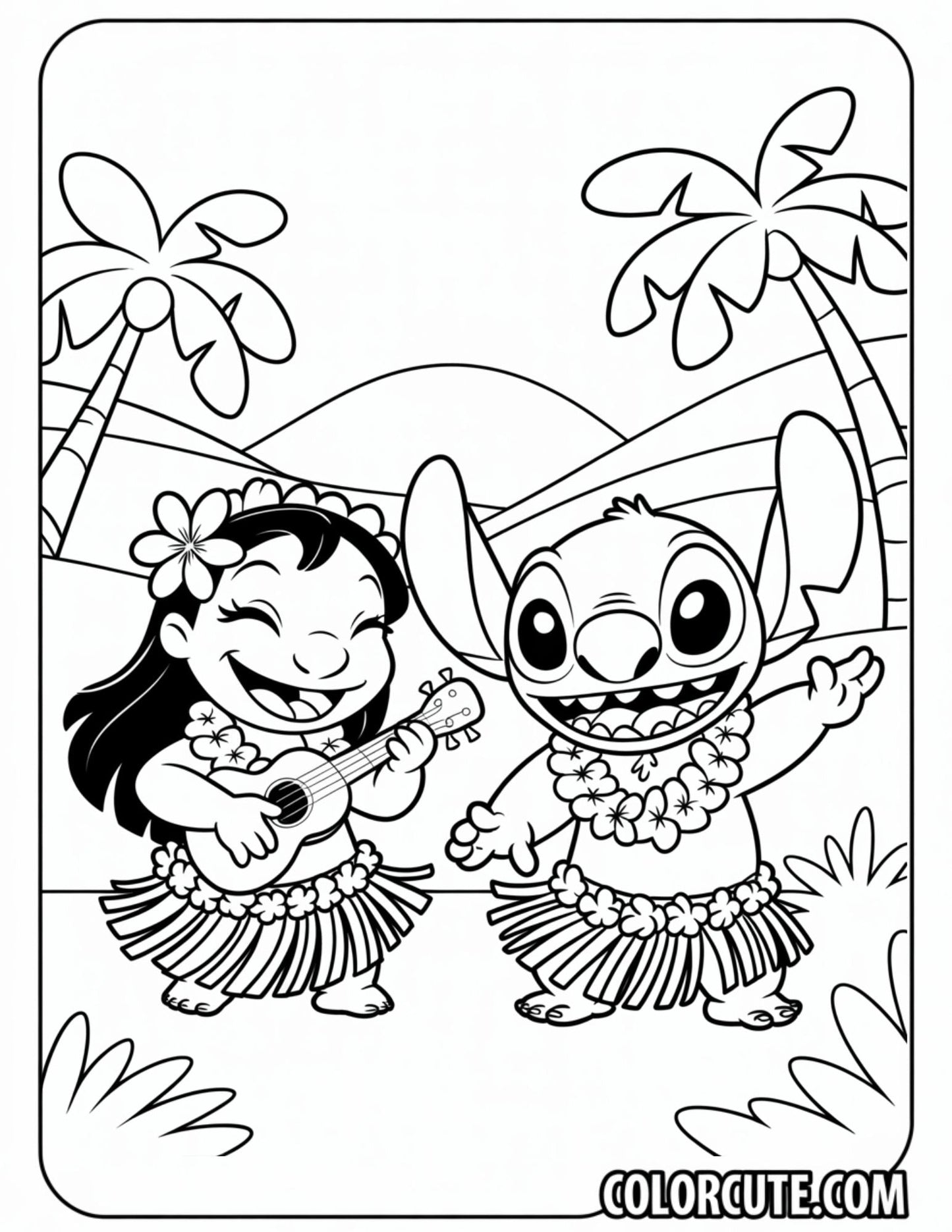 Hawaiian Lilo and Stitch Coloring Pages | Free PDF Printables