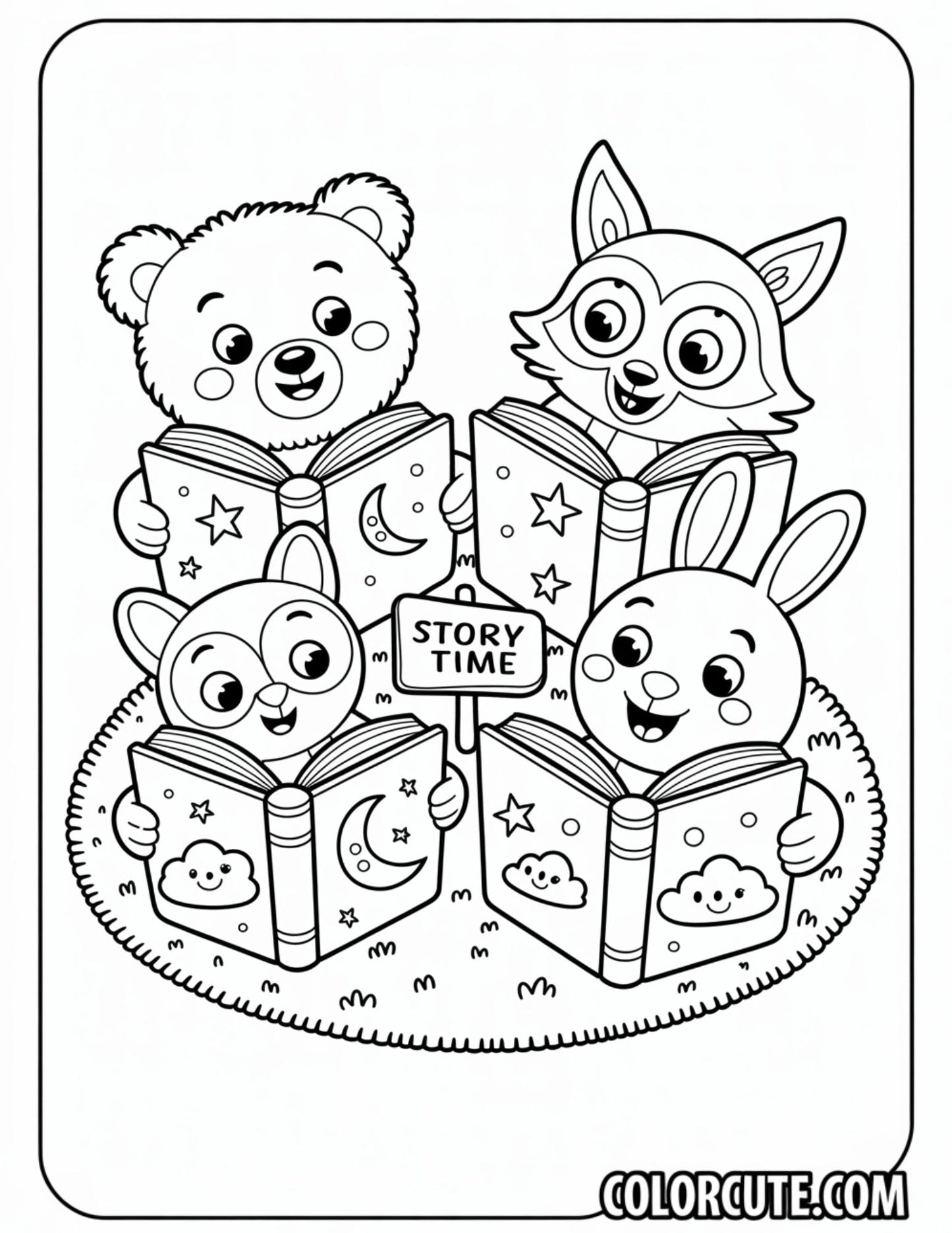 Reading Cozy Friends Coloring Pages | Free PDF Printables