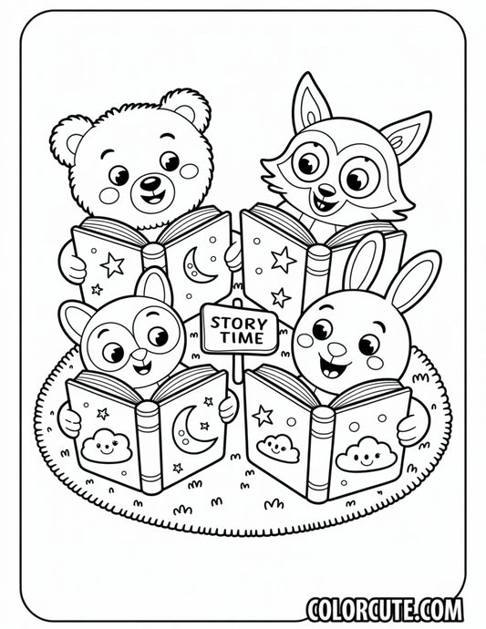 Reading Cozy Friends Coloring Pages | Free PDF Printables