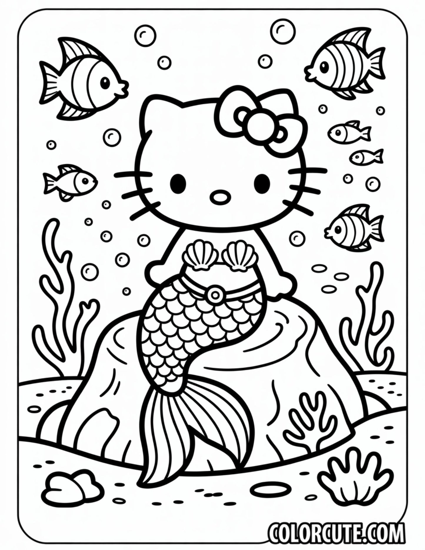 Hello Kitty Mermaid Coloring Page | Free PDF Printables
