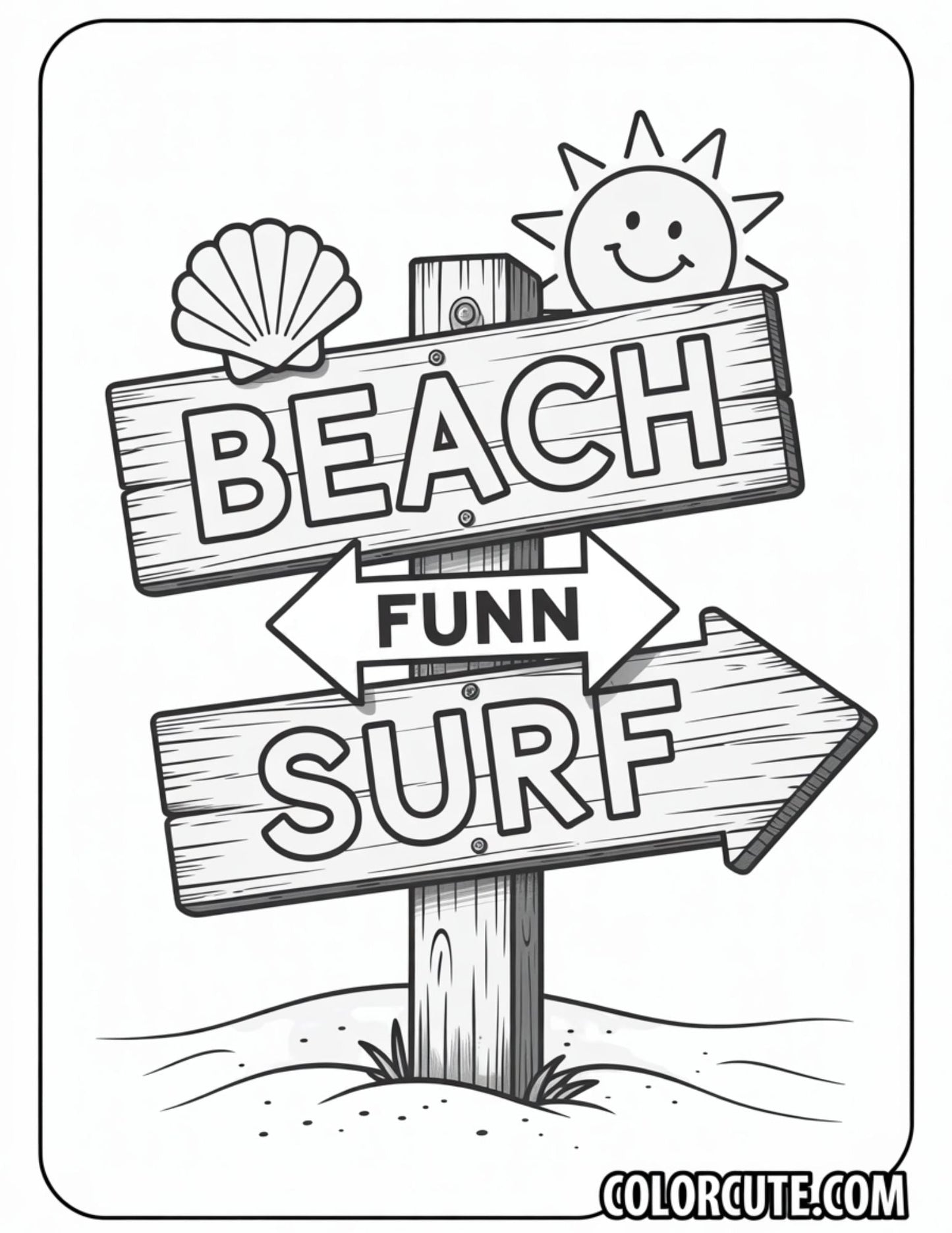 Beach Sign Summer Coloring Pages | Free PDF Printables