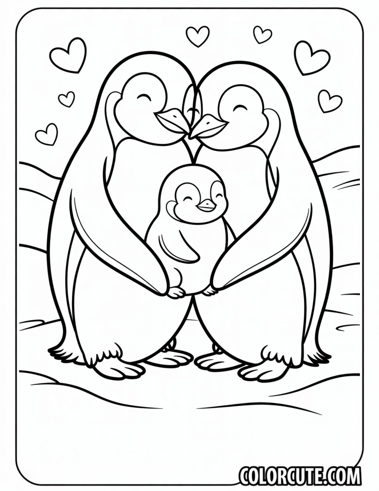 Family Penguin Coloring Page | Free PDF Printables