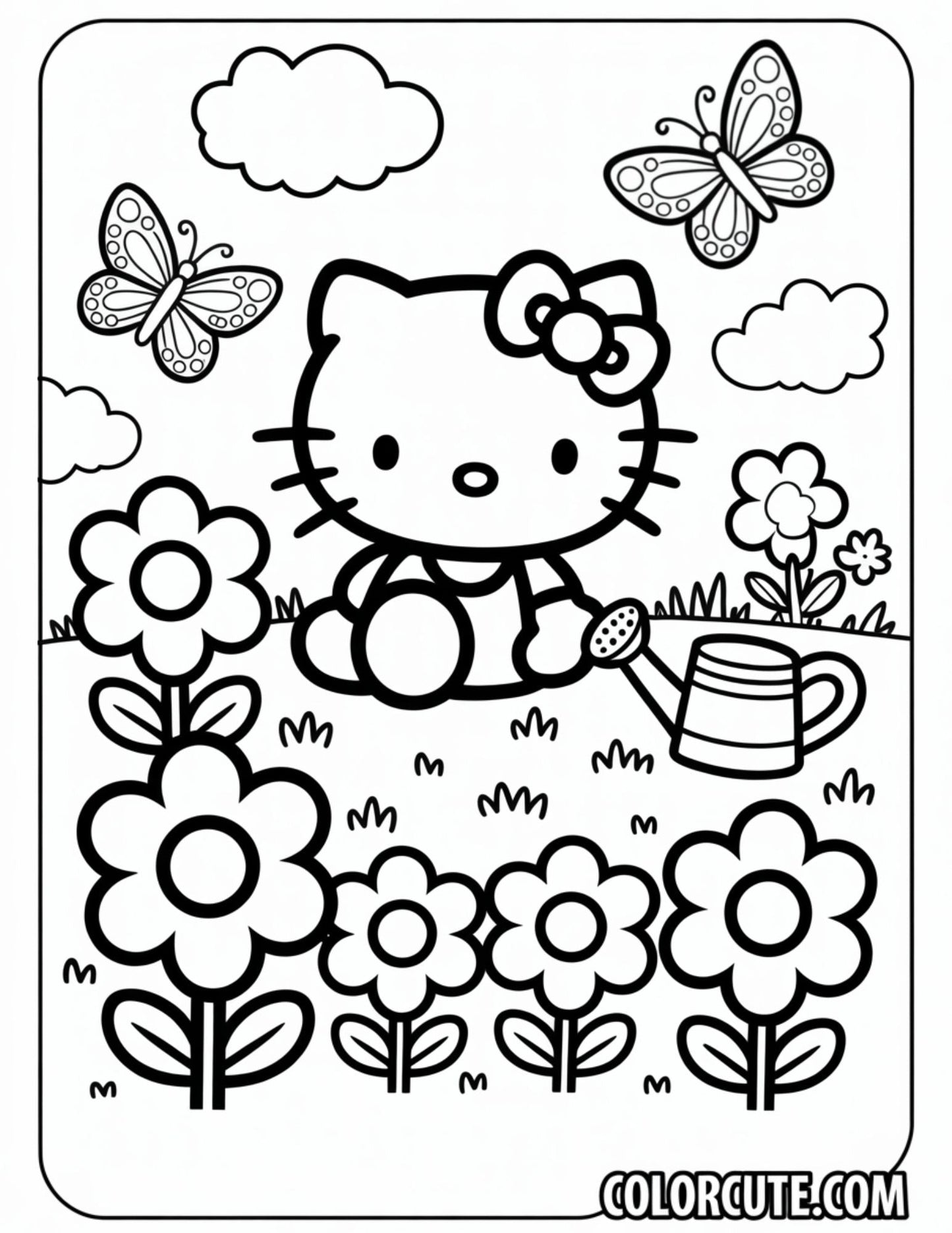 Hello Kitty Flower Coloring Page | Free PDF Printables